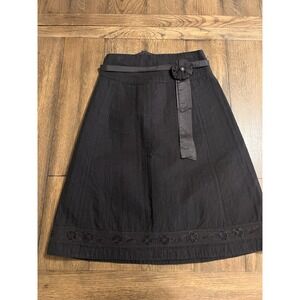 Noa Noa Kings Quilt Black Heavy 100% Cotton Pinstripe Belted Skirt Size Small